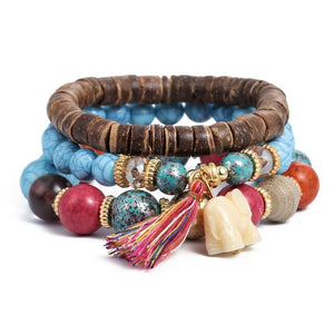 Three Layers Beaded Charms Bracelets - Stones & Vine