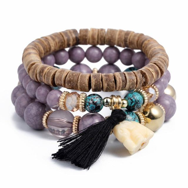 Three Layers Beaded Charms Bracelets - Stones & Vine